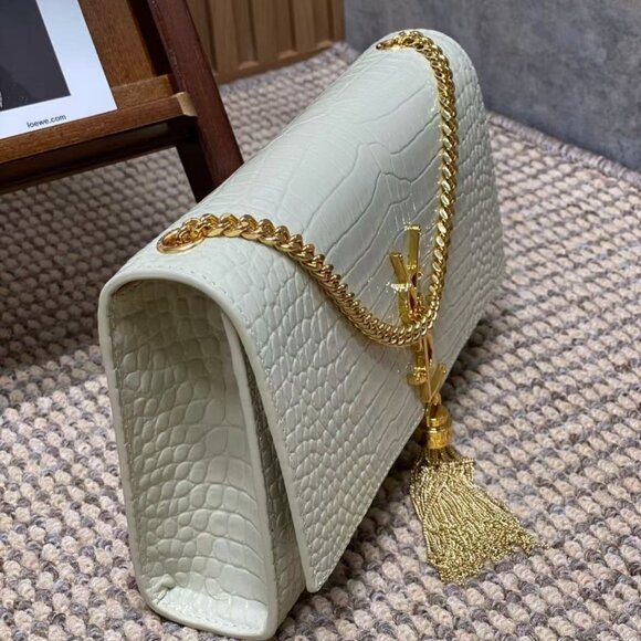 Yves YSL Saint Laurent KATE medium fringed crocodile-embossed leather bag - Picture 3 of 9